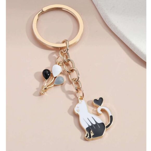 Cat and Balloons Charm Keychain - Picture 1 of 3